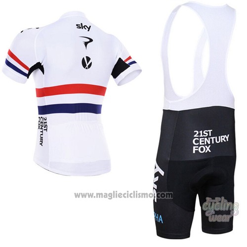 2015 Abbigliamento Ciclismo Sky Campione Regno Unito Bianco e Rosso Manica Corta e Salopette